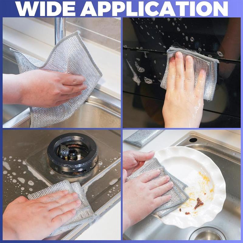 12 PCS Double Layer Wire Dish Cloth, Steel Wire Cleaning Cloth, Multi-purpose Non-Scratch Wire Dishcloth Rag for Cookware, Sinks, Dishes, Cooktops, Household Items