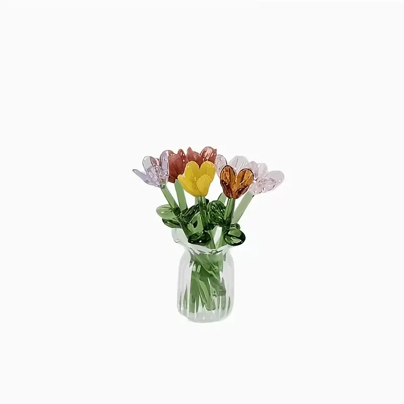 8pcs Small Glass Flower Bouquet, Handmade Blown Glass Flowers, Christmas Decor, Gift for Loved Ones, Home Decoration, Festive Ornaments