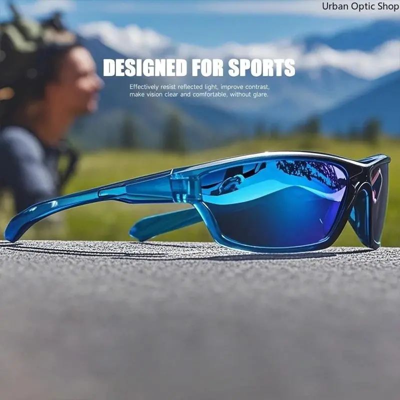 Men's Polarized Sunglasses in a Funky Wrap Around Sports Style with Blue Mirror Lenses and UV400 Protection for Fishing & Surfing, Glamorous, Romantic, Ethnic