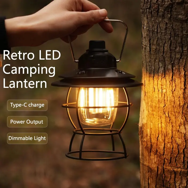 Multi-Functional Hanging Camping Lantern, Adjustable Brightness Rechargeable, Battery Indicator, Ideal for Outdoor, Camping, Garden Decor, Rechargeable Outdoor Lighting