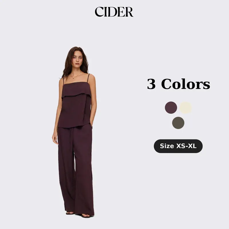 Cider 2-Piece Set Square Neck Oversized Light Cami Top & Mid Rise Wide Leg Trousers Set