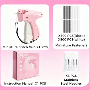Handheld Tag Attacher Gun - Compact Hard Plastic Handheld Sewing Machine Kit, 1-Count Gun, 6-Count Needles, 1000 Barbs Fasteners, 5mm Sewing Supplies for Retail Price Tagging, Fabric Fixing