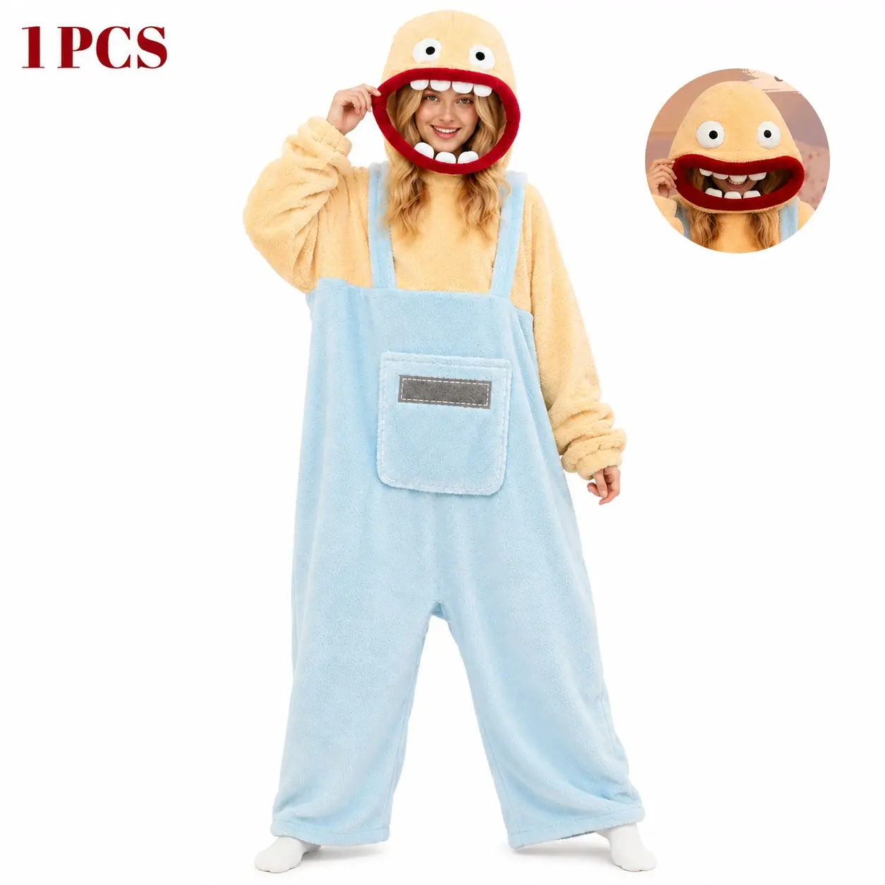 Adult Funny Monster Plush Hooded Onesie Pajamas, Oversized Fleece Jumpsuit, Halloween Christmas Party Costume, Loungewear