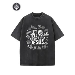 100% Cotton Vintage Washed Oversized T-Shirt, Let Me Tell You About My Jesus Bible Verse Doodle Graphic Tee Christian Religious Faith Casual Short Sleeve Top Trendy Inspirational Gift For Church Believers Spiritual Streetwear Men Women Teens