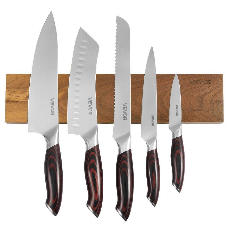 SummerWinsVEVOR Kitchen Knife Set, 6 Piece High Carbon Stainless Steel Sharp Knife Set, Professional Kitchen Cutlery with Ergonomic Crack-Resistant Handle, and Walnut Finish Powerful Magnetic Knives Holder, Magnetic Holderdealsforyoudays