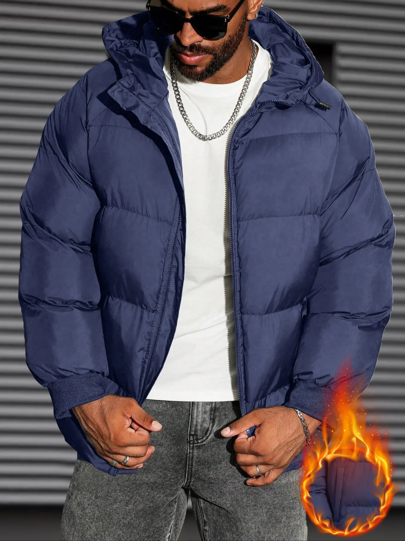 Men's Plain Hooded Down Jacket, Filled Warmly, Portable, Zipper Closure, Casual Style, Long Sleeve, Fall & Winter Wear