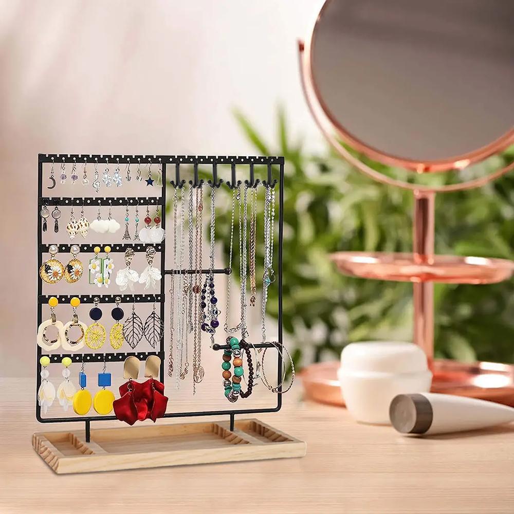 5 Tier Earring Holder with Wooden Tray, Multilayer Storage, Durable Storage Organizer, Jewelry Organizer Storage Holder, Modern Multifunctional Jewelry Storage Display Rack, Summer for Gift, Furniture for Bedroom, Accessories Box