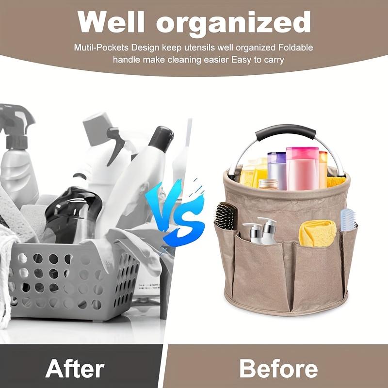 17L Cleaning Caddy with Handle, Cleaning Supply Caddy Foldable Cleaning Caddy Cleaning Products Organizers Portable Cleaning Bucket Organiser for Storing Towels Laundry Room Organiser