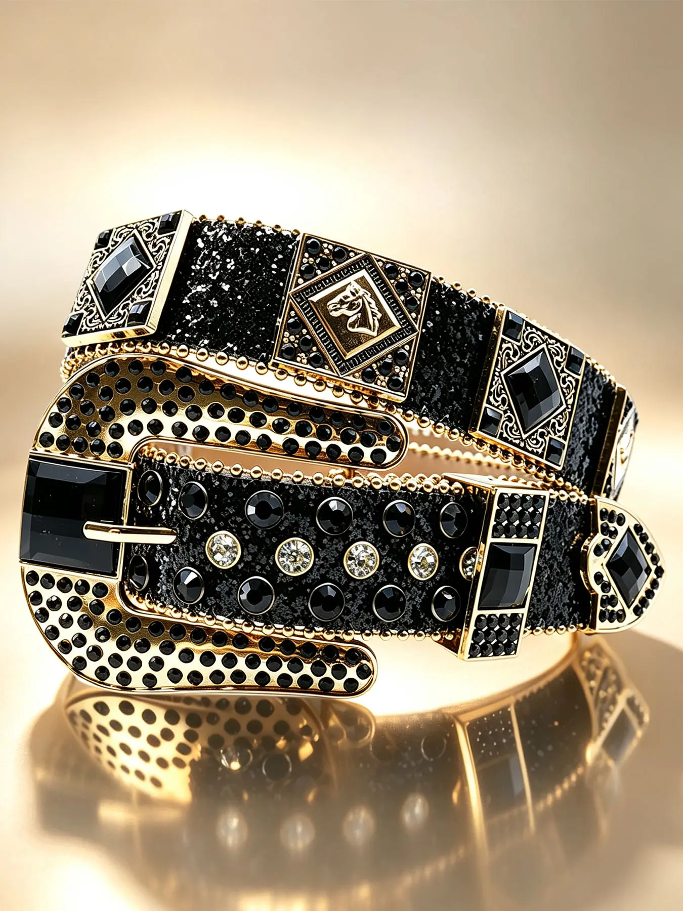 Vintage Western Cowboy Belt for Men Women, Black Sparkly Rhinestone Belt, Fashion Decor Waist Belt with Big Bling stones for jeans Pants Gifts Christmas festival