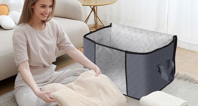 24 Gallons Clothes Storage, Foldable Thick ric Blanket Storage Bags, Containers for Organizing Bedroom, Closet, Clothing, Comforter, Organization with Handle (3 Pack,Grey)