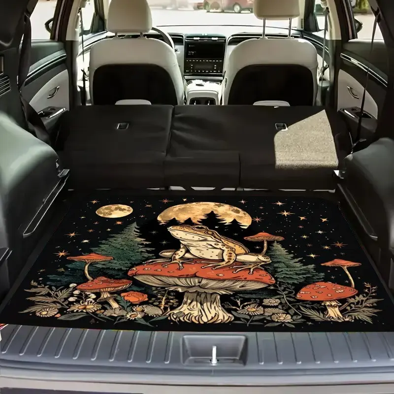 2D Flat Forest Frog Pattern Polyester Car Trunk Mat, Dust-Proof Easy Clean, Fashionable Interior Design, Interior Car Accessories, Universal Fit, Durable Suv Trunk Liner, Auto Interior Accessories, Car Interior Accessory