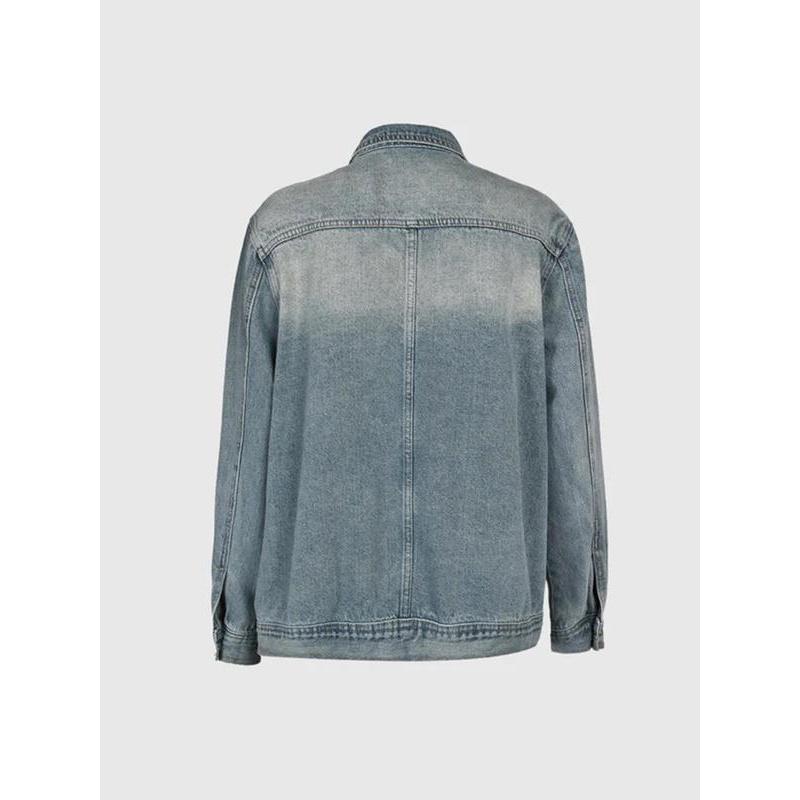 Women'S Vintage Washed High Neck Asymmetric Button Loose Denim Jacket Street Style Trendy Versatile Top For Spring Autumn Winter Seasons Coats....