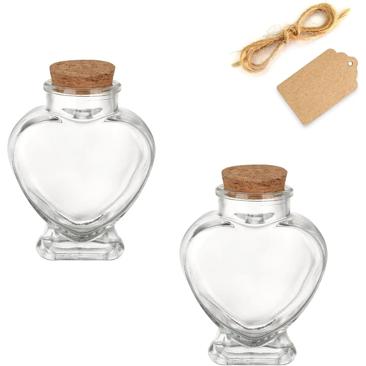 2 pack 3oz Glass Jars with Cork  Small Glass Jars with Label Tag and String Heart Shaped Decorative Glass Containers for Anniversary DIY Art Craft Wedding  Decor