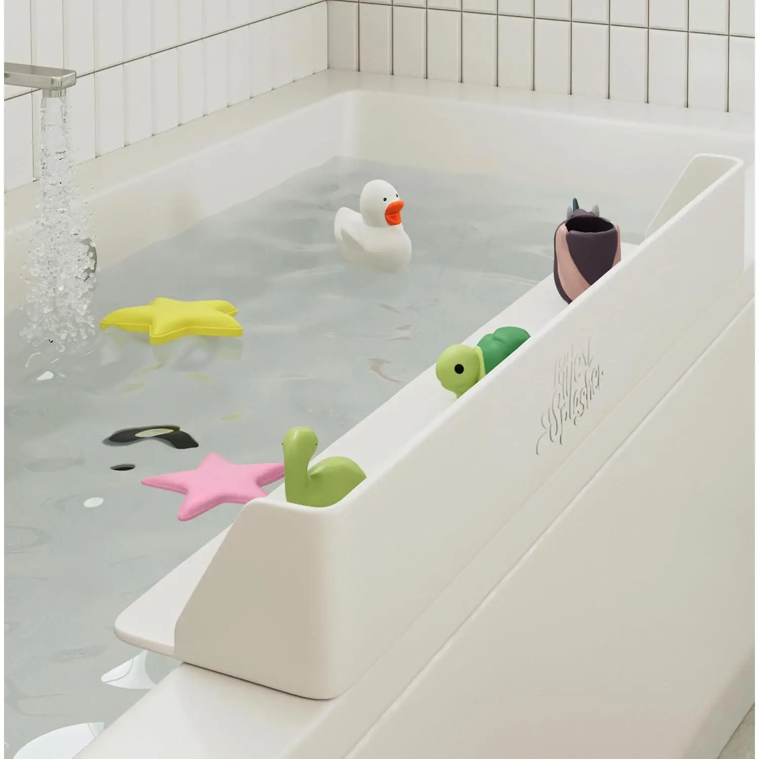 PlayPad, Bathtub Splash Guard Play Shelf -  Tray  Holder Storage - Suction Cups Attach to Bath Tub - No Mess Water Spill in Bathroom for    (White)