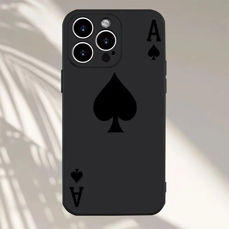 Ace Spade Poker Minimal Phone Case，Simple Black Card Graphic Style for iPhone 17 16 15 14 13 12 11 Plus Pro Max，Lucky Casino Casual Gift.