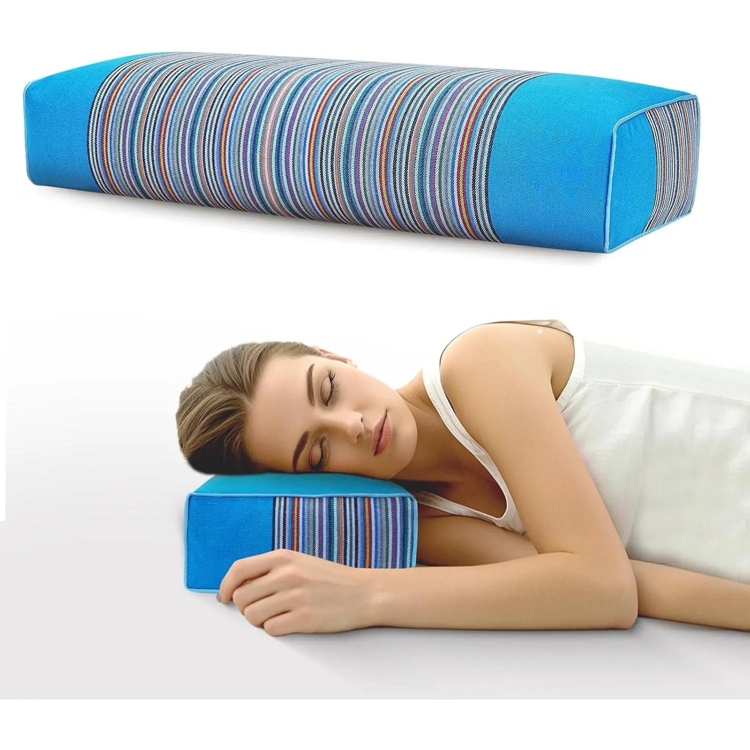 Adjustable Buckwheat Hull Pillow for   (21x8x4)  Cooling  Support Camping Pillow for Side &  Sleepers with Night Sweats (Blue)