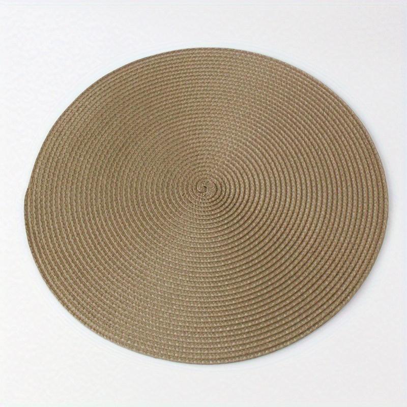 Set of 6 Hand Woven PP Round Placemats - Solid Color Heat Resistant Mats - for Dining Table Bowls Plates Coffee Cups - Easy to Clean and Dry Stylish Home Decoration