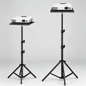 Adjustable Projector Stand with Tray, Three-Level Height Adjustable, Desktop/floor Dual Use, Foldable, Fits Most Projectors, Cameras, Lights, Accessories