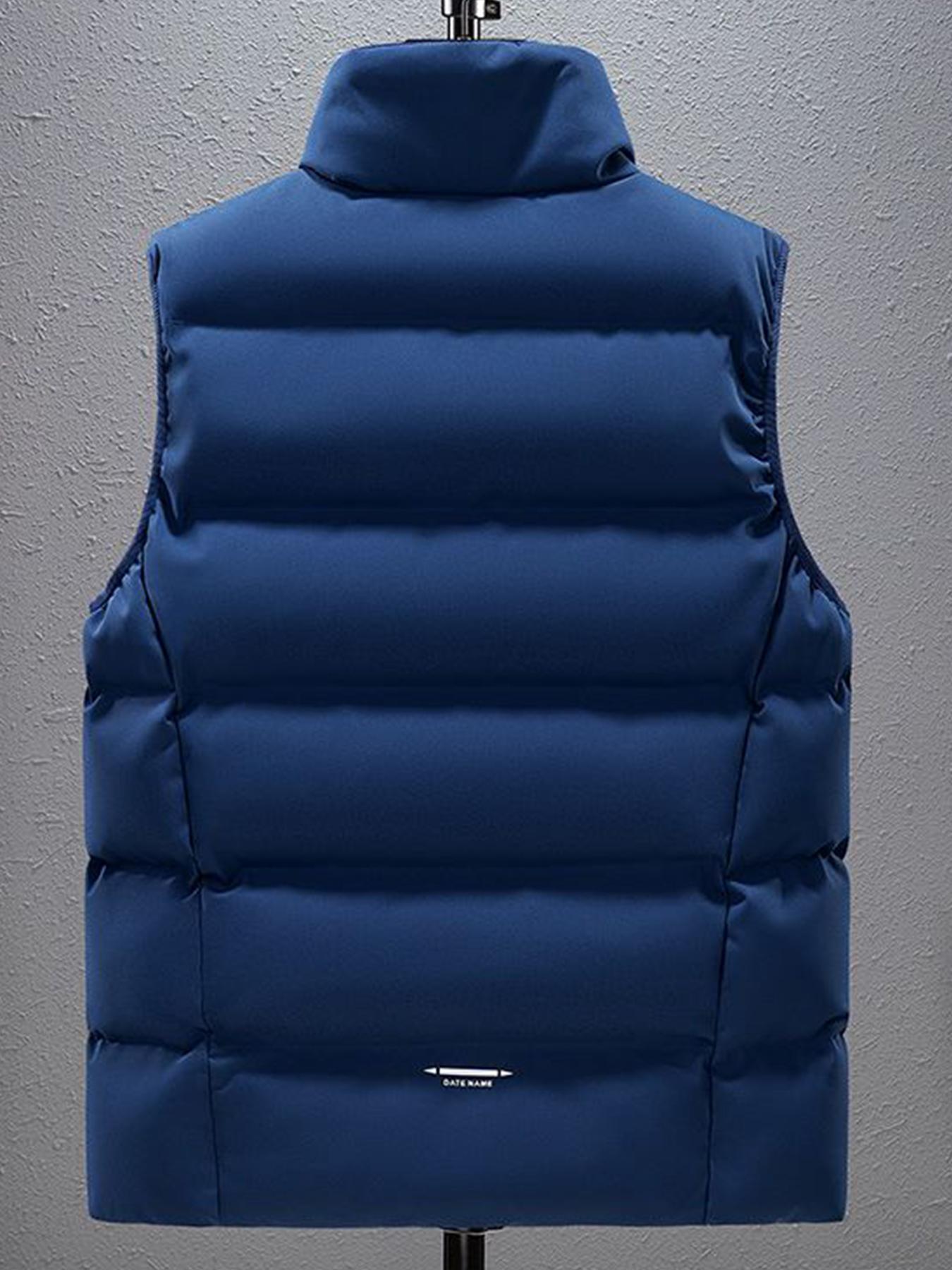 Men's Letter Print Zip Up Thermal Lined Puffer Vest Jacket, Loose Casual Comfy Sleeveless Outerwear for Fall & Winter, Men's Clothes for Daily Wear