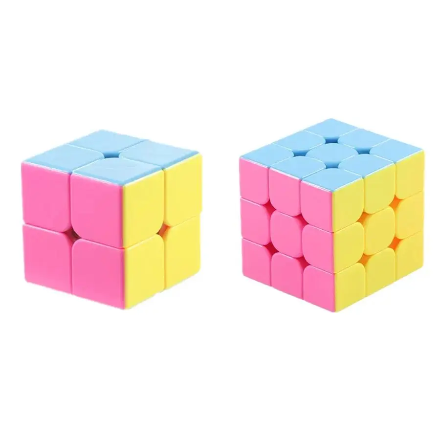 YiSheng Professional Speed Plastic Magic Cubes Set - 2-Product Unisex 2x2, 3x3 Candy Color Puzzle Toys for Kids, Birthday Gift for Development & Stress Relief, 2 Products
