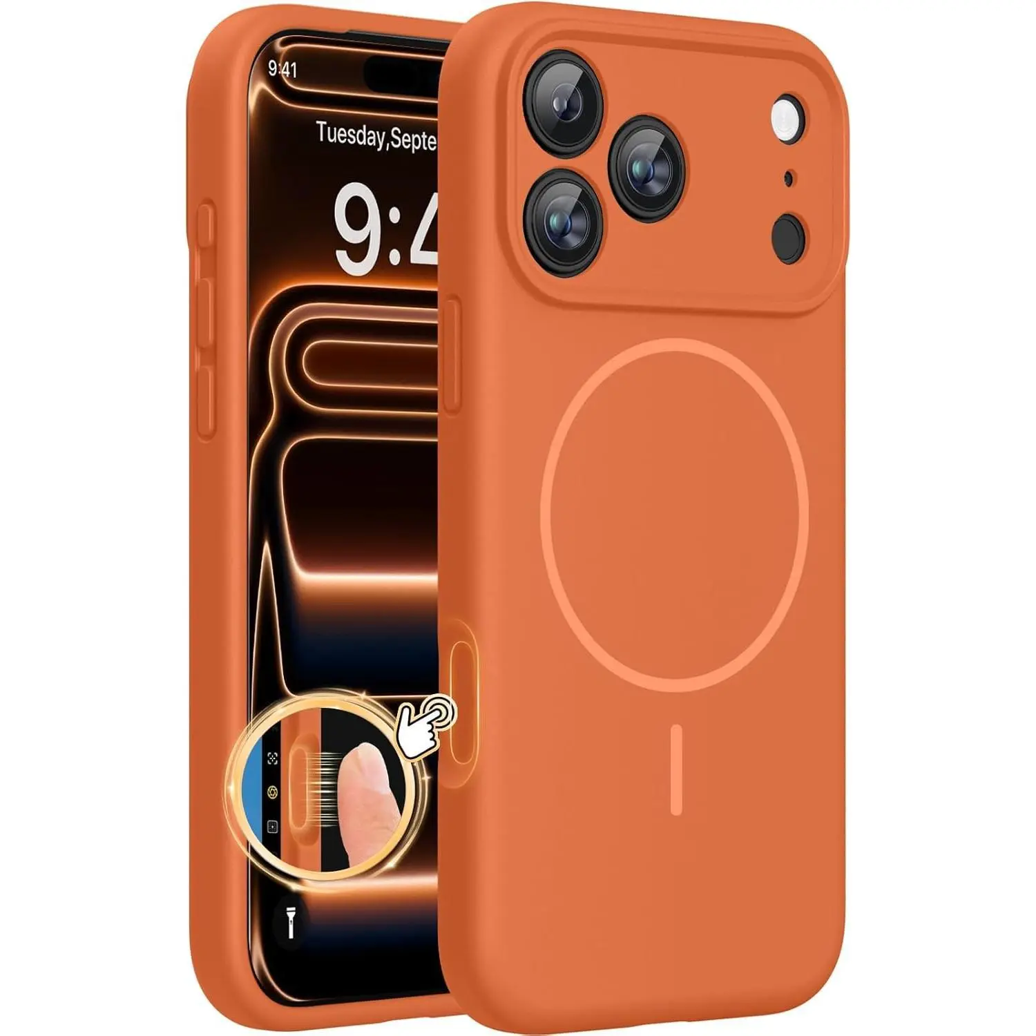 Miracase Magnetic Closure Protective Case for iPhone 17 Pro Max, MagSafe-Compatible Smartphone Accessory with Integrated Silicone Camera Cover, 3.0mm Thick Shockproof Drop Protection, Orange