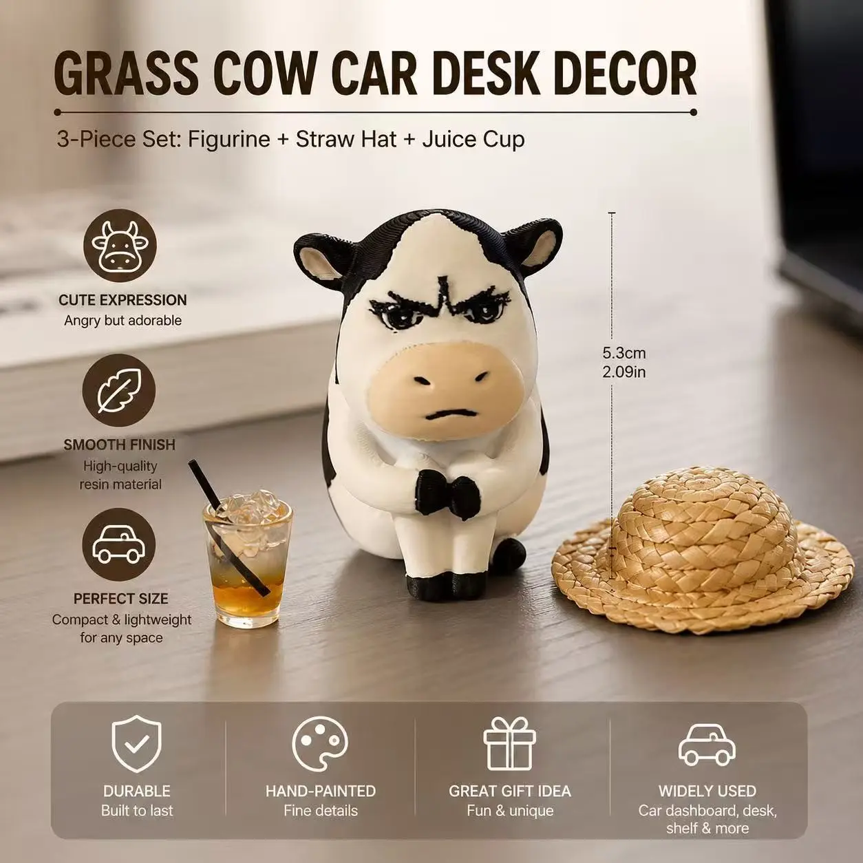 Funny Cow Bobblehead Car Dashboard Ornament, Car Ornaments, Cute Shaking Head Cow Figurine, Mini Vehicle Interior Decor, Vehicle Decoration for Car, Desk and Gift, Car Dashboard Decorations, Car Trinkets