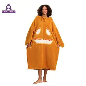 Women's Cute Pumpkin Costume Sleepwear, Cozy Long Sleeve Hoodie Pajamas, Loose Fit Polyester Loungewear for Halloween Cosplay, Fashion