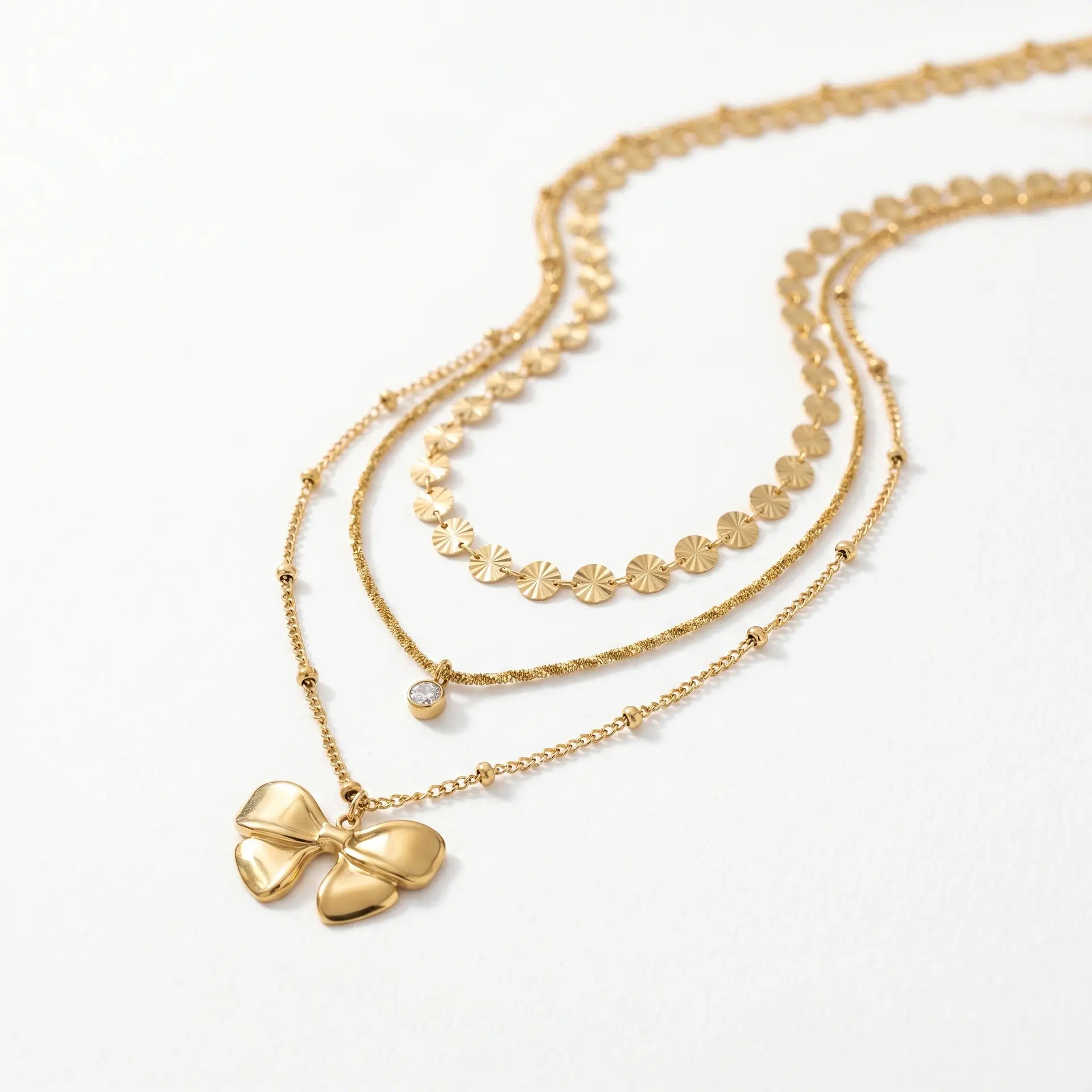 1Pc Women Teens 3-Layered Bow Pendant Necklace Dainty Gold Tone Metal Chain With Rhinestone Everyday Wear Coquette Aesthetic Clean Girl Trendy Jewelry