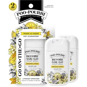 Before-You-Go Pocket Toilet Spray, Travel Essentials, Original Citrus, 1 Fl Oz 2 Pack, Up to 50 Uses, On-The-Go Bathroom Odor Deodorizer with Essential Oils, TSA Approved Size