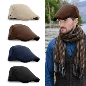 Men's Solid Cotton Beret, Adjustable Flat Cap, Ivy / Golf / Driving / Flat / Cabbie / Newsboy Style – Father's Day Gift