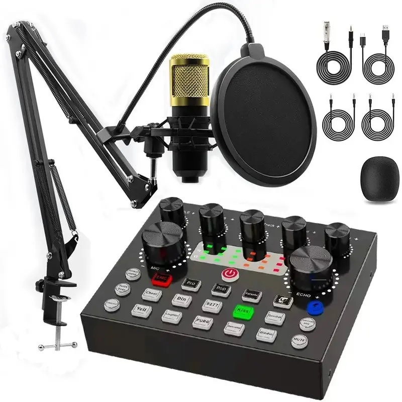 Podcast Equipment Set, Dual V8s Voice Changer with Bm-800 Podcast Microphone, Studio Condenser Mic for Recording, Singing, Streaming, Gaming, Podcasting