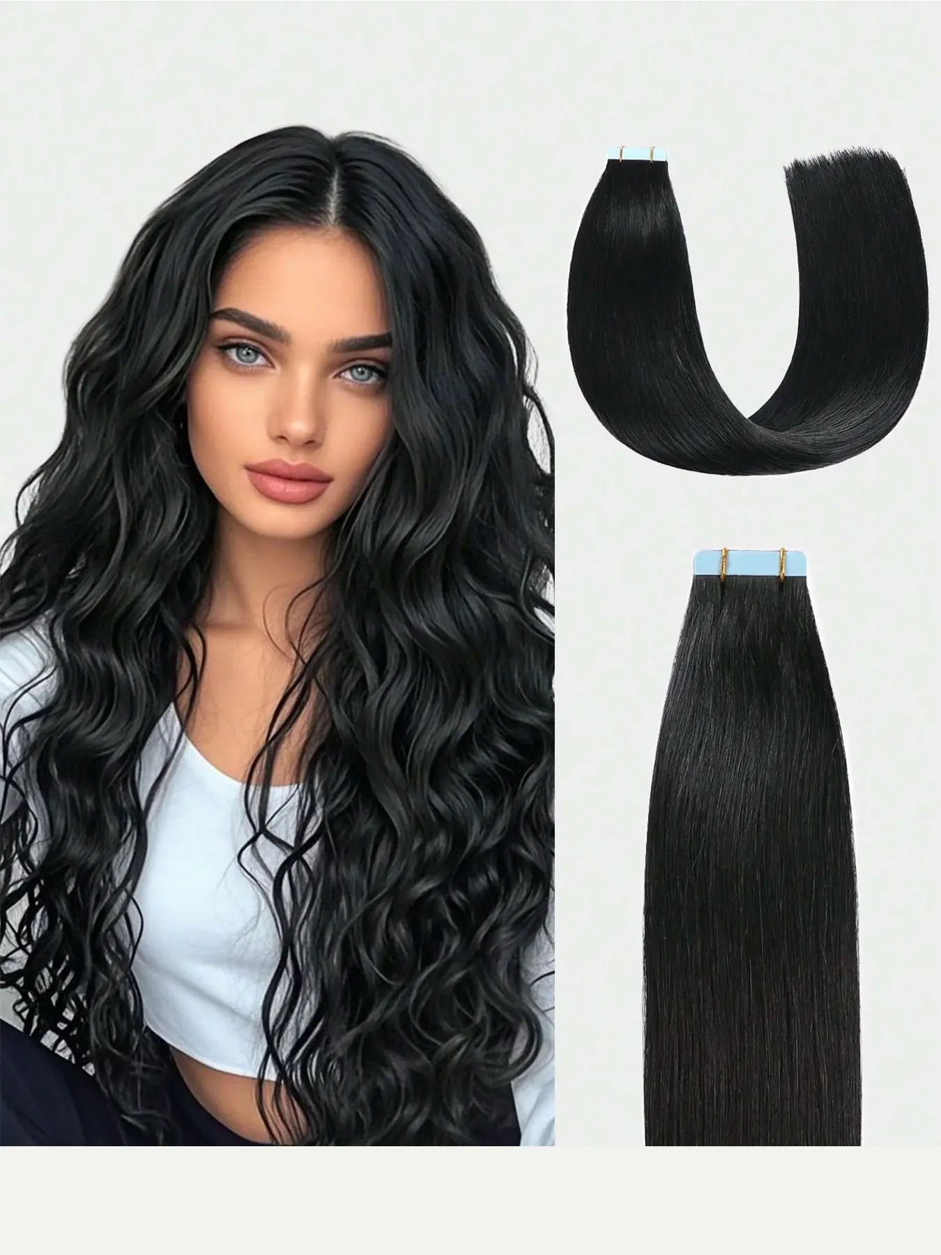 【New Arrival | Trial Size】Tape in Pure Premium Human Hair Extensions, 18inch 20inch 22inch 24inch 10pcs/25g, #1 Jet Black #1B Natural Black #NB Invisible Tape, Seamless Silky Straight Skin Add Length for Wedding Party Festival and Daily Use