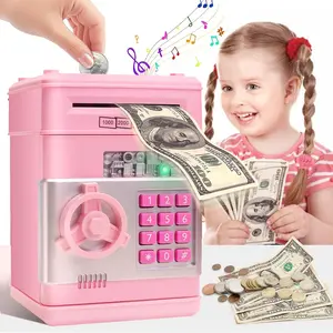 ATM Piggy Bank for Kids, Money Saving Box with Password, Safe Cash Coin Saving Bank Toys for Ages 8-13 3-8 Kids Girls Boys Birthday (Pink)