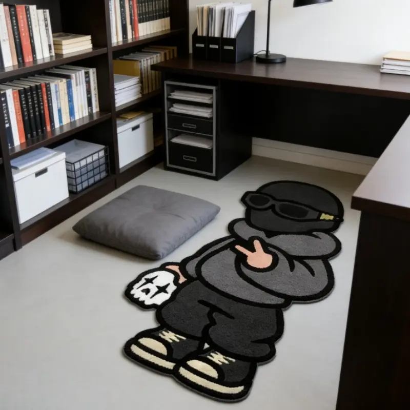 Cool masked man image bedroom bedside decoration special-shaped carpet funny black and gray living room sofa area plush floor mat American trend home machine washable study balcony non-slip floor mat Machine Washable Rug