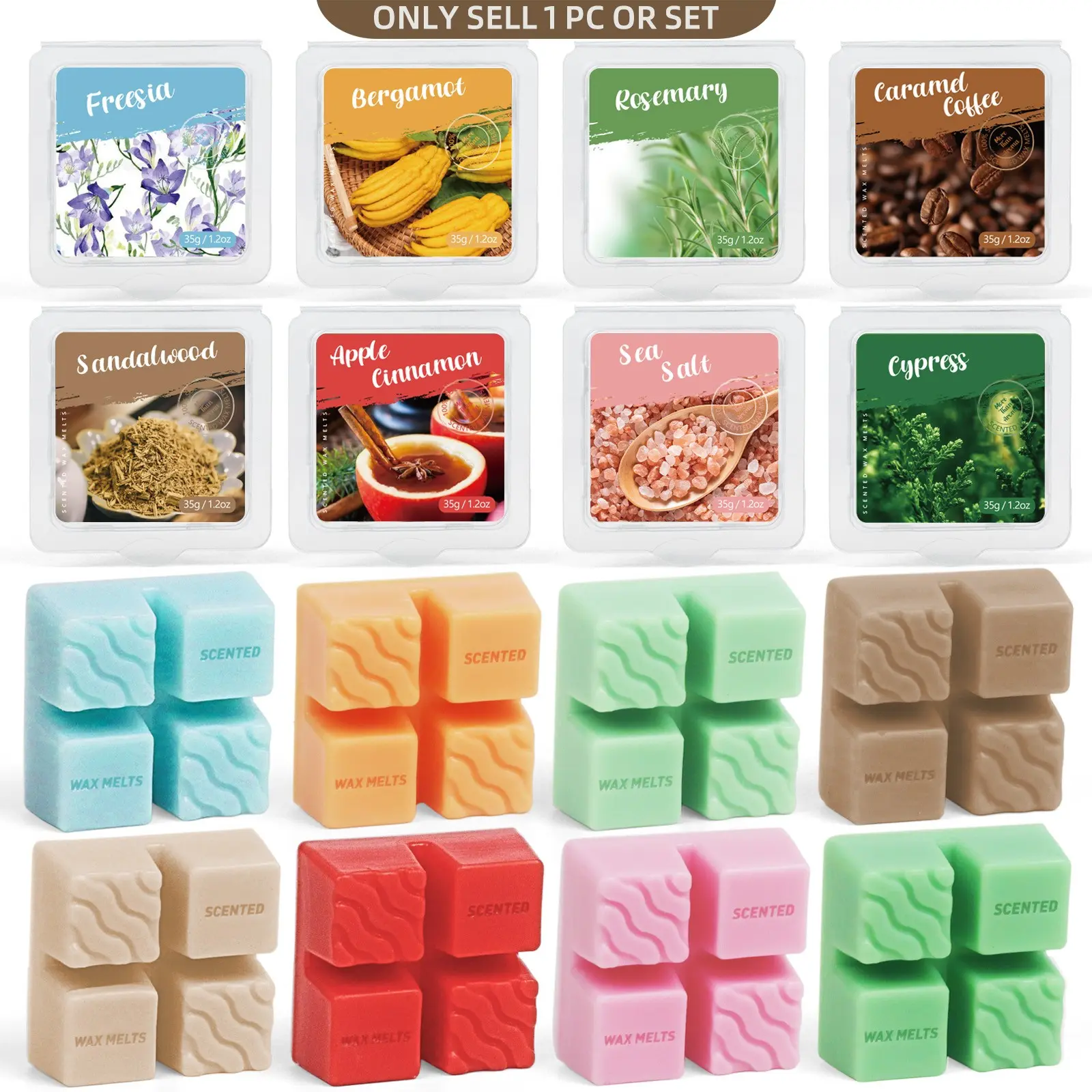 Scented wax melts Gift, Soy Wax Cubes for Candle Warmer Burner, Citrus Herbal Scent, Handmade Pure Soy Wax, Home Fragrance Gift Set, 8 Scents Available, Ideal for Holidays.