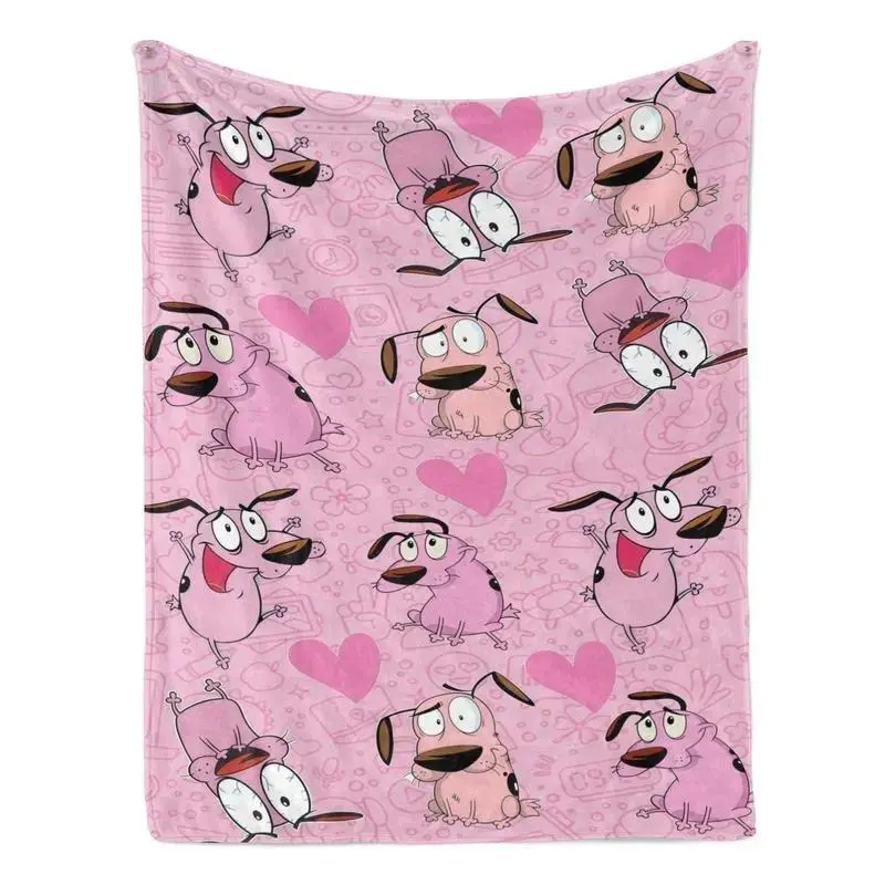 Pink Courage the Cowardly Dog Funny Cartoon Plush Flannel Throw Blanket, Matches cooling blankets pillows couch cover for sofa bedding set, Cozy Lightweight Portable Sofa Decor, Birthday Christmas Warm Gift for Cartoon Fans