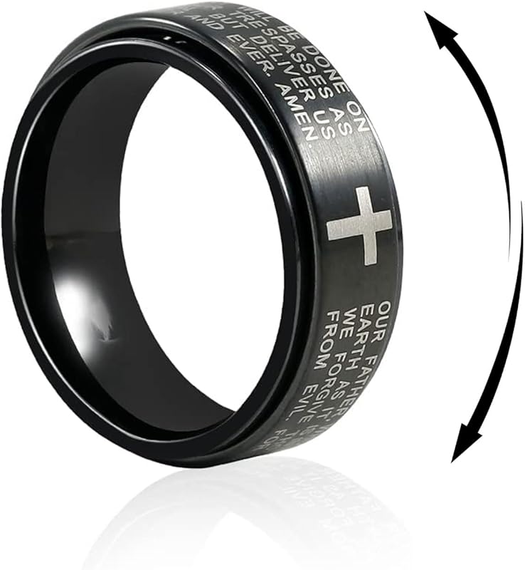 Titanium Tungsten Spinner Wedding Mens Rings Half Size, Nickel Free Fidget Anxiety Ring for Men Women, Basic Plain Brushed/Brick/Cross/Hammered Engagement Promise Ring for Him Comfort fit 4-16