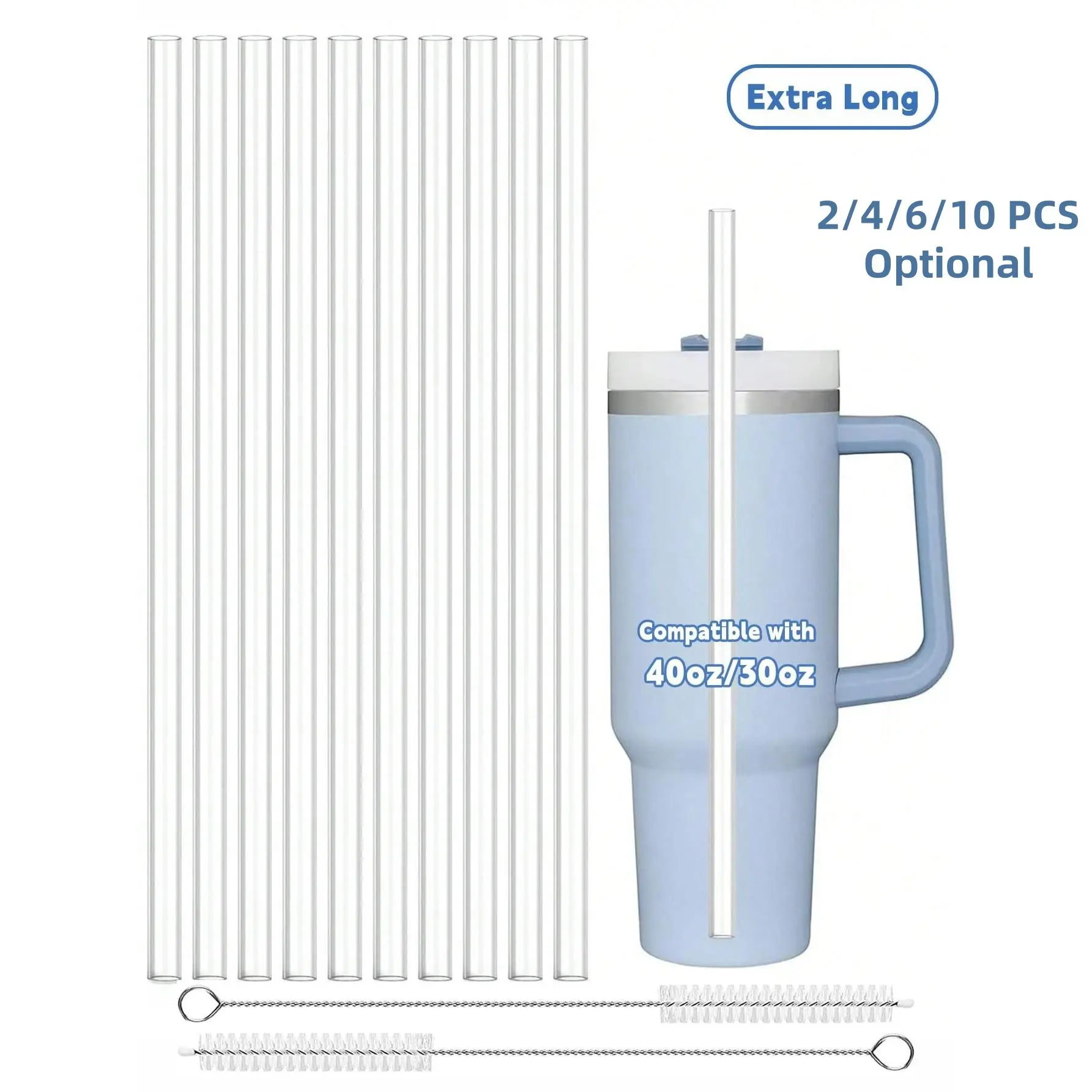 2/4/6/10-Pack Replacement Straws Compatible with Stanley 40oz/30oz Tumbler Cups, Reusable Plastic Straws with Cleaning Brush, Durable Drinking Accessories, Drinking Gadgets
