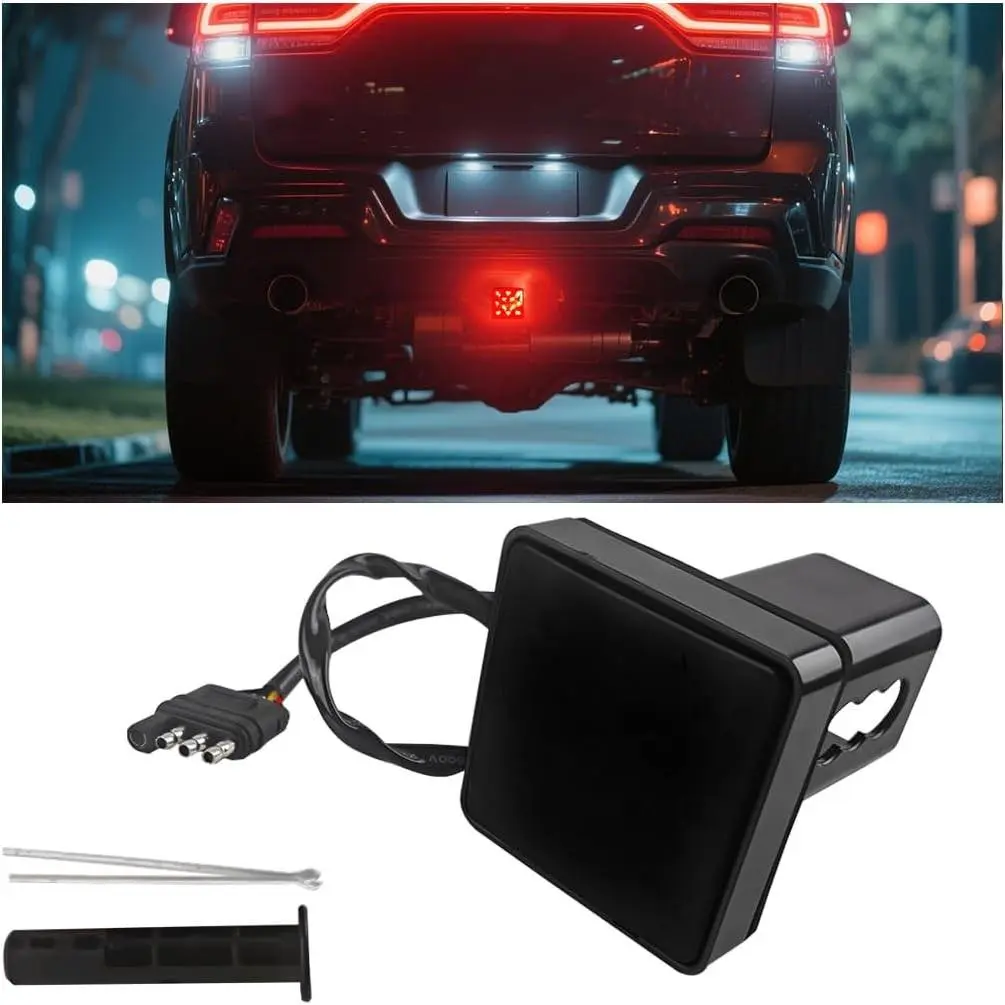 Trailer Hitch Receiver Cover with 15 LED Brake Lights, Super Bright Vehicle Lamp Tail Light Fit 2" Receiver, Auto Exterior Lighting Accessories, Universal for Towing Truck RV SUV (Red/Black)