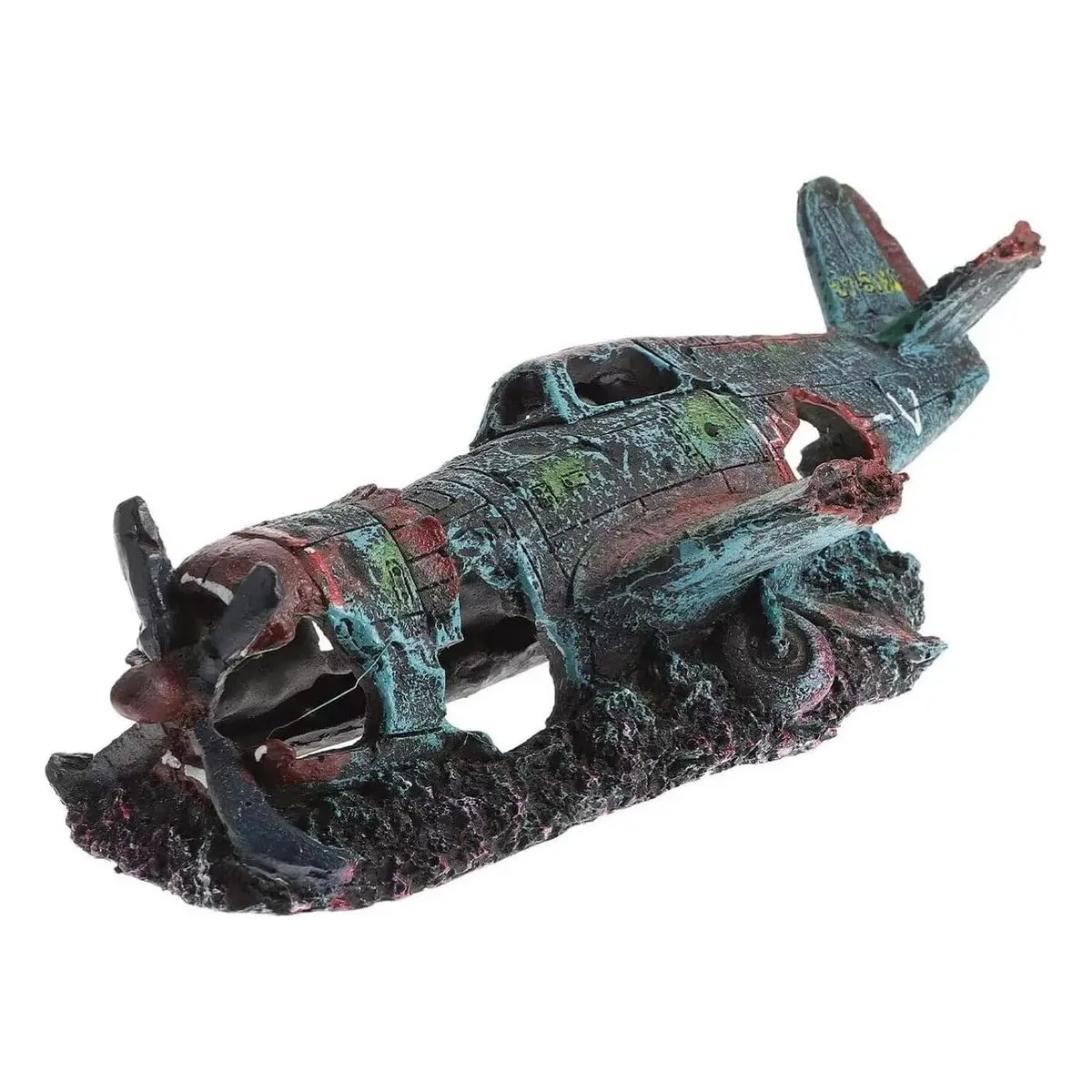 Vintage Art Deco Airplane Ruins Resin Aquarium Ornament - Small/Large Fish Tank Decoration, Turtles/Shrimps Hiding Spot Shelter Cave, Vintage Plane