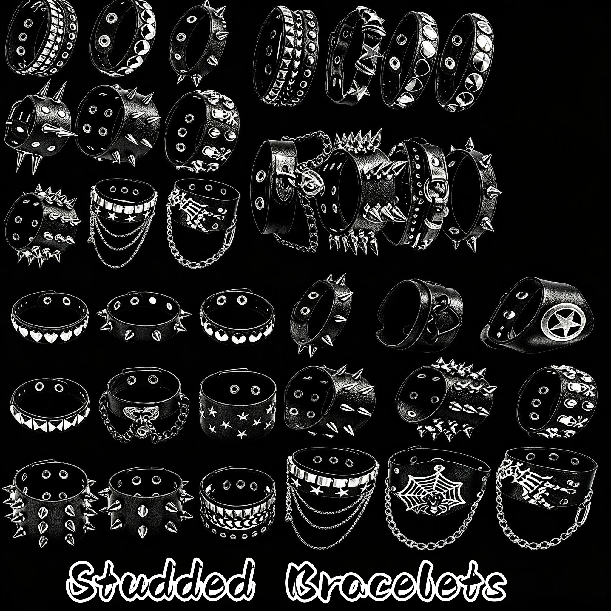 Men's 13/21Pcs Assorted Punk-Style PU Leather Wide Studded Bracelets with Alloy Accents - Grunge Accessories, Stacked Design Chunky Stackable Bracelets - Hip Hop, Emo Jewelry - Party Gifts