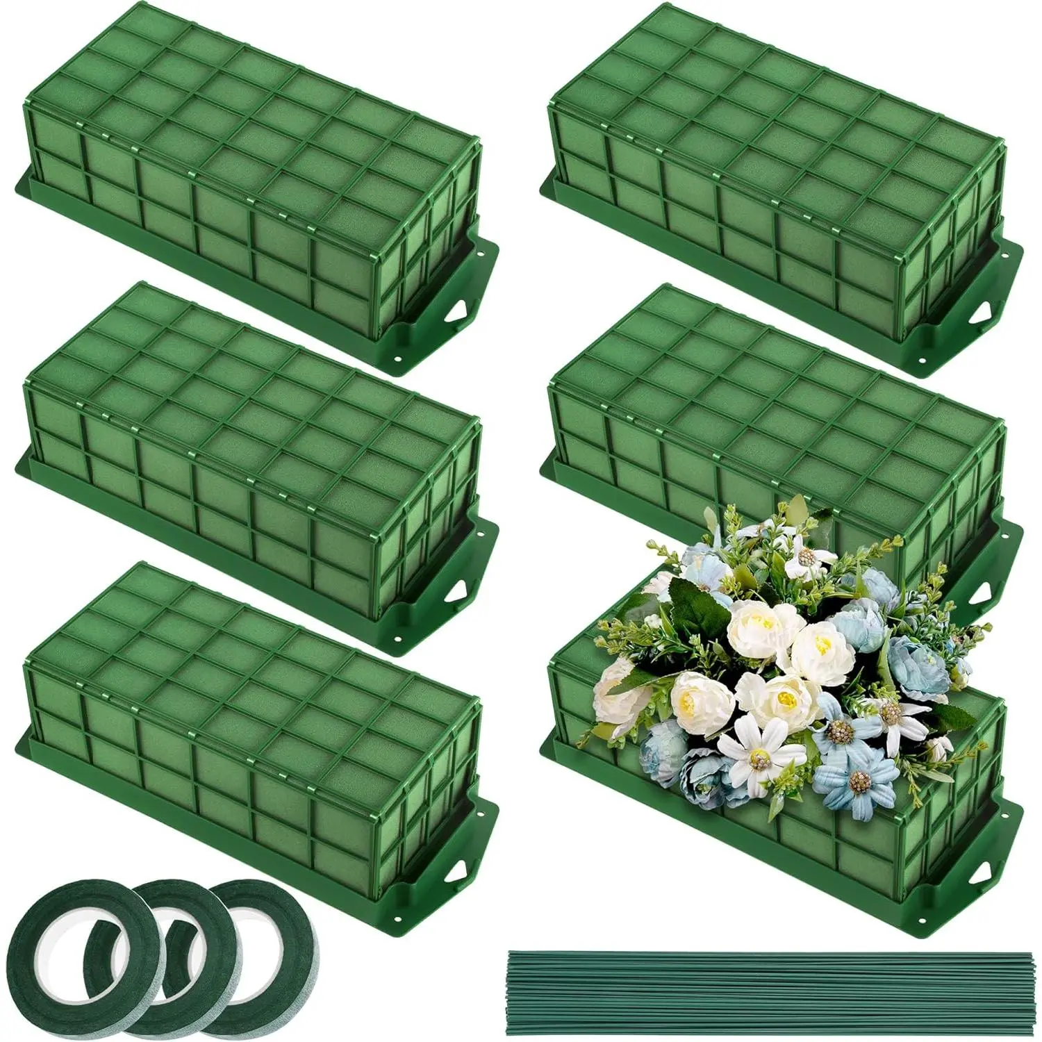 6 count Floral  Cage with Floral  for  and Artificial  Rectangle Dry and Wet Flower Cage Bowl Holder for Wedding,  and Garden Arrangement Decorations