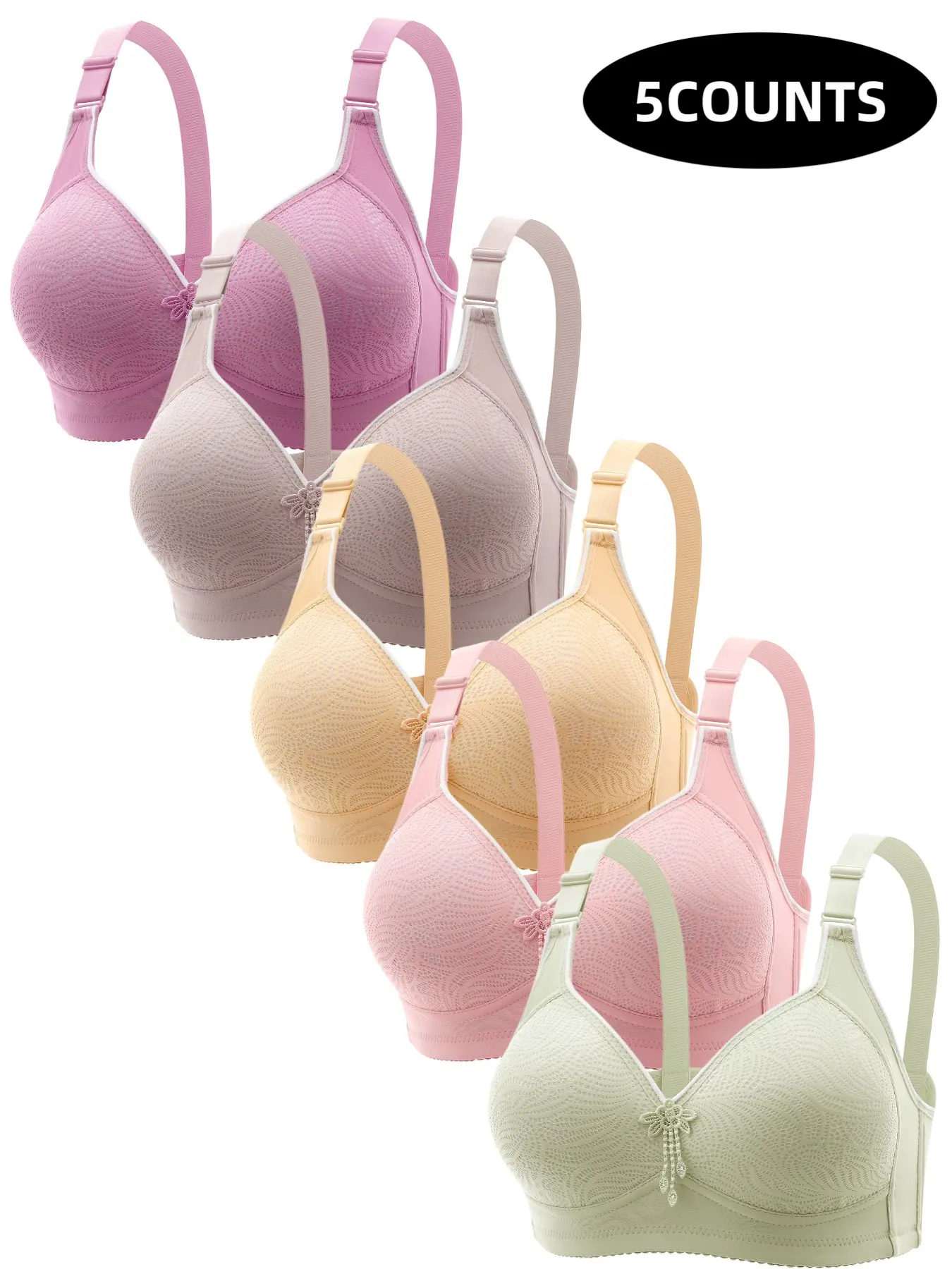 5-Pack Women's Lace Seamless Push-Up Everyday Bras, Full Coverage, Breathable Soft Fabric, All-Season Comfort, Elegant Fitted Design