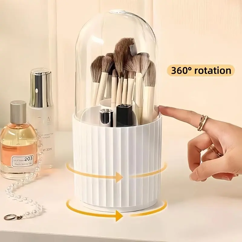Rotatable makeup storage box with transparent dome lid - Large capacity vanity storage box, stable base, suitable for home, salon, office - Vanity table, home organizing supplies, simple design, sturdy structure, makeup enthusiast