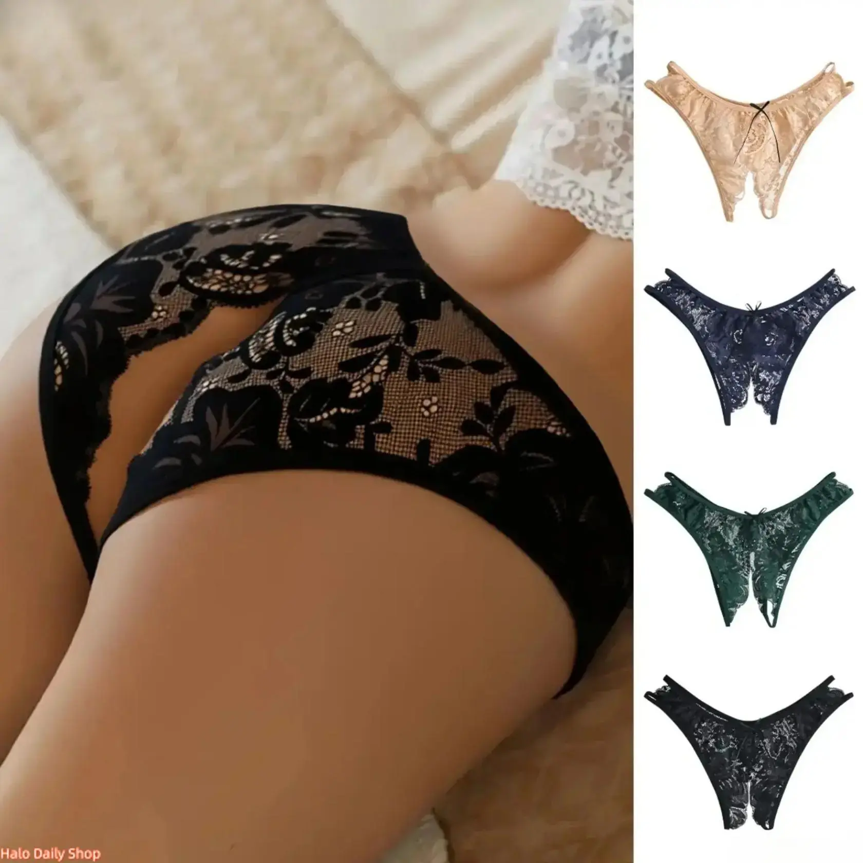 Women's 4-Pack Mixed Color Crotchless Printed Bikini Lingerie Panties - Curve-Accent, Sexy, Comfortable Spring Indoor Leisure Home Sleepwear (Indoor Recreation Use), Panties For Women, Low Waist, Women's Sleepwear