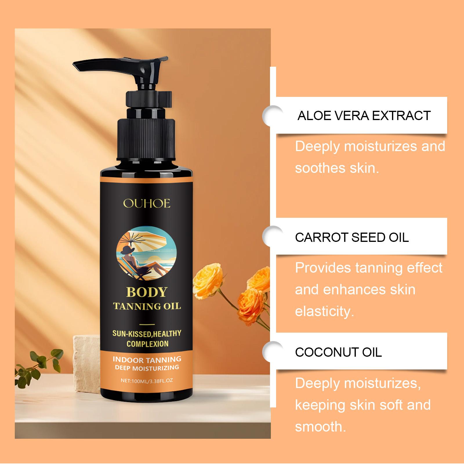 OUHOE Body Tanning Oil with Coffee Extract, Indoor Sunless Tanner for Streak-Free Natural Bronze, Moisturizing Hydrating Formula, Deep Tan No Sun Needed for All Skin Types