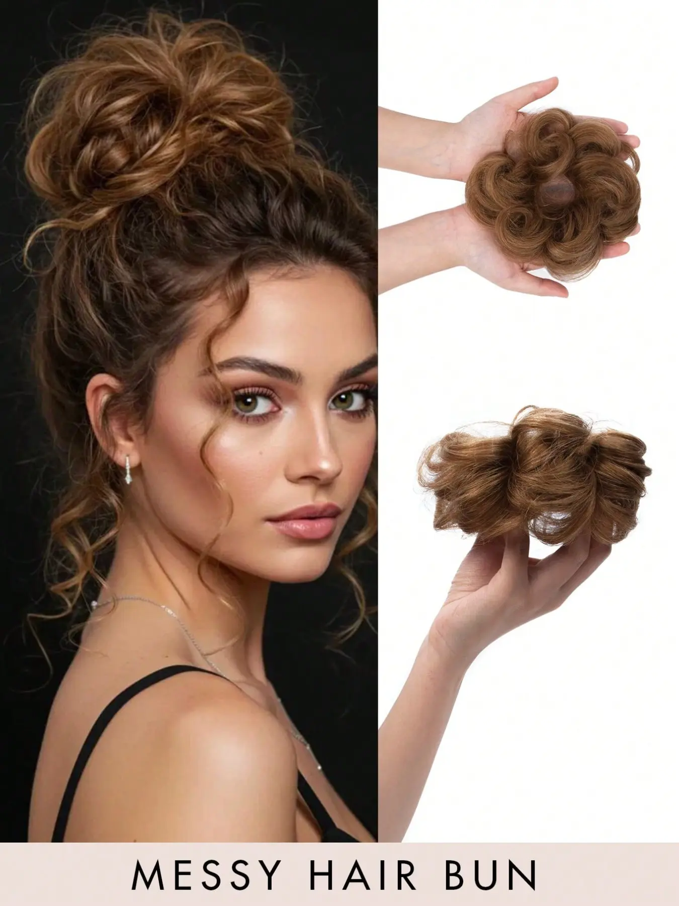 1 Pc Real Human Hair Messy Donut Bun Scrunchie, Wavy Curly Thick Tousled Chignon With Elastic Band, Elegant Hair Accessory for Women's Daily, Party & Wedding Hairstyles