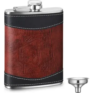 Personalized Groomsmen Flask 8 oz Stainless Steel Monogram Hip Flask for Men Leather Birthday Gift for Dad Grandpa Wedding(Letter J)
