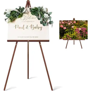 63" Portable Adjustable Wooden Easel Stand with Tripod for Painting Wedding Sign Drawing Canvas Display Show (Brown)