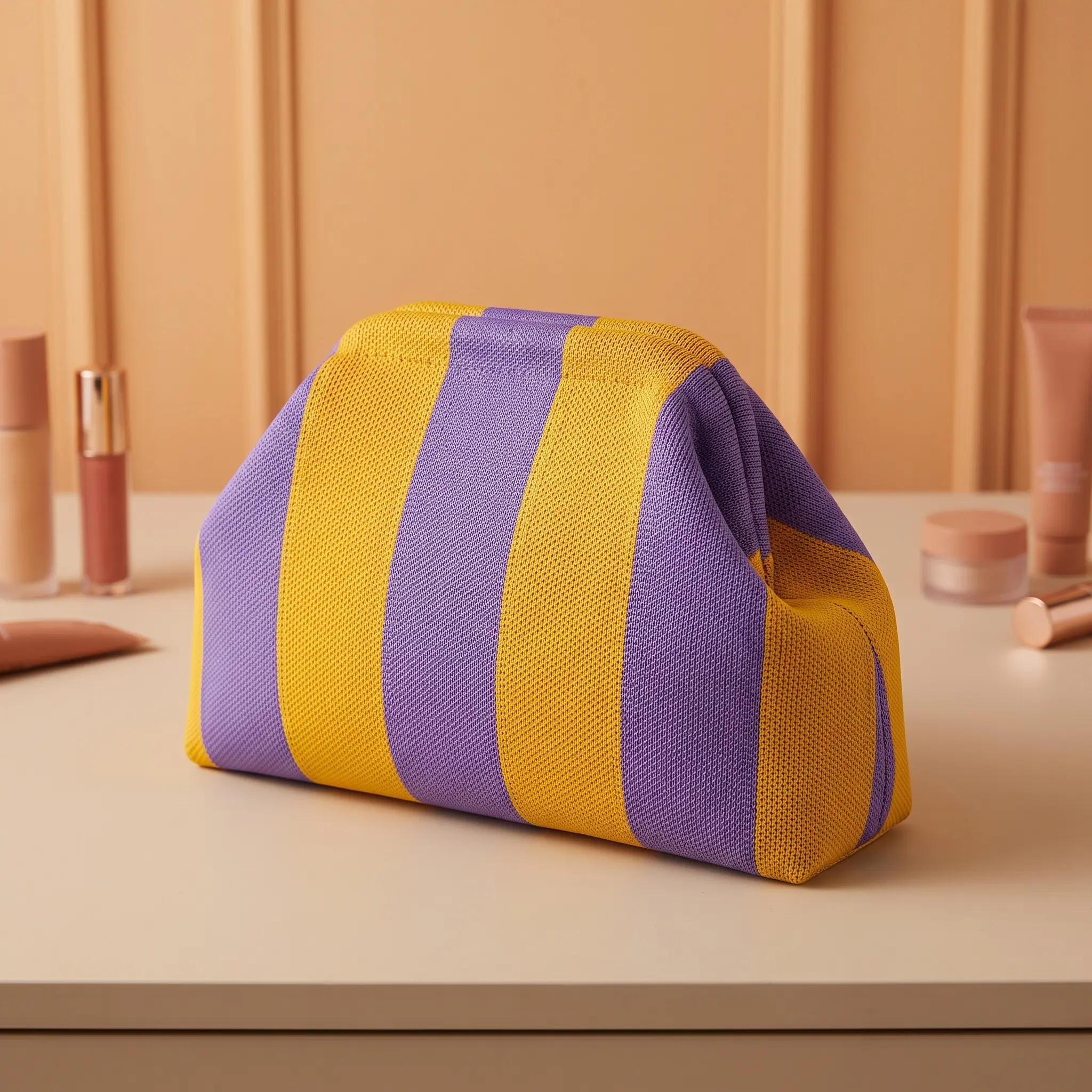 Women's Polyester Horizontal Knitted Striped Clutch Bag - Elegant Evening Purse, Medium Size, Large Capacity, Woven Cloud Style, Portable Organizer with Clip & Open Pocket, Purse Pouches for Everyday Makeup Use tiktokshopbacktoschool